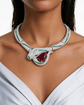 Medusa Ruby Pear Drop & Diamond-Like Zircon Snake Necklace Set – Necklace & Earrings