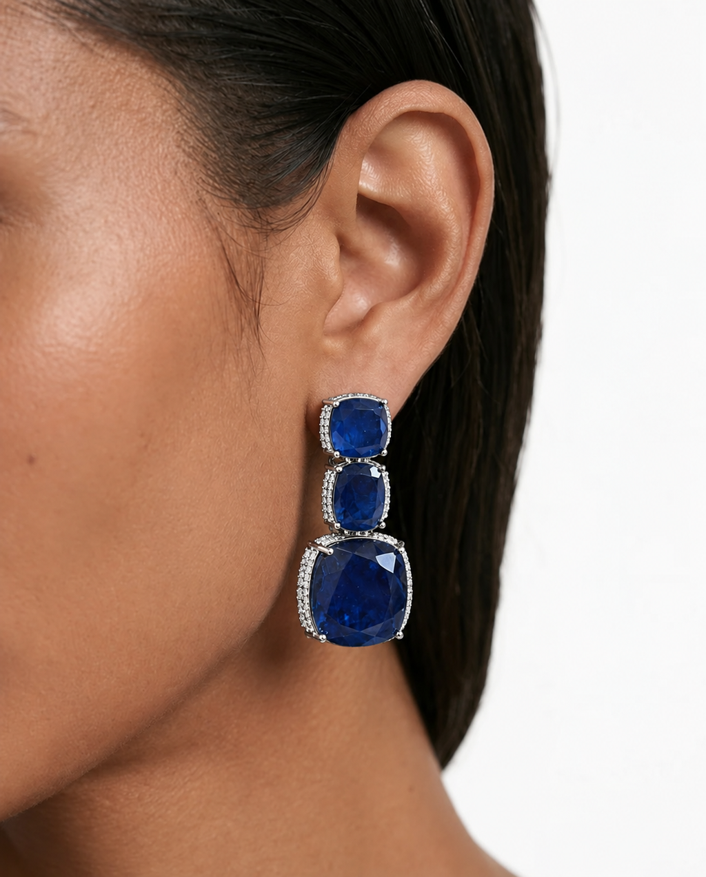 Boulder Sapphire Diamond-Like Zircon Single Line Necklace Set – Necklace & Earrings