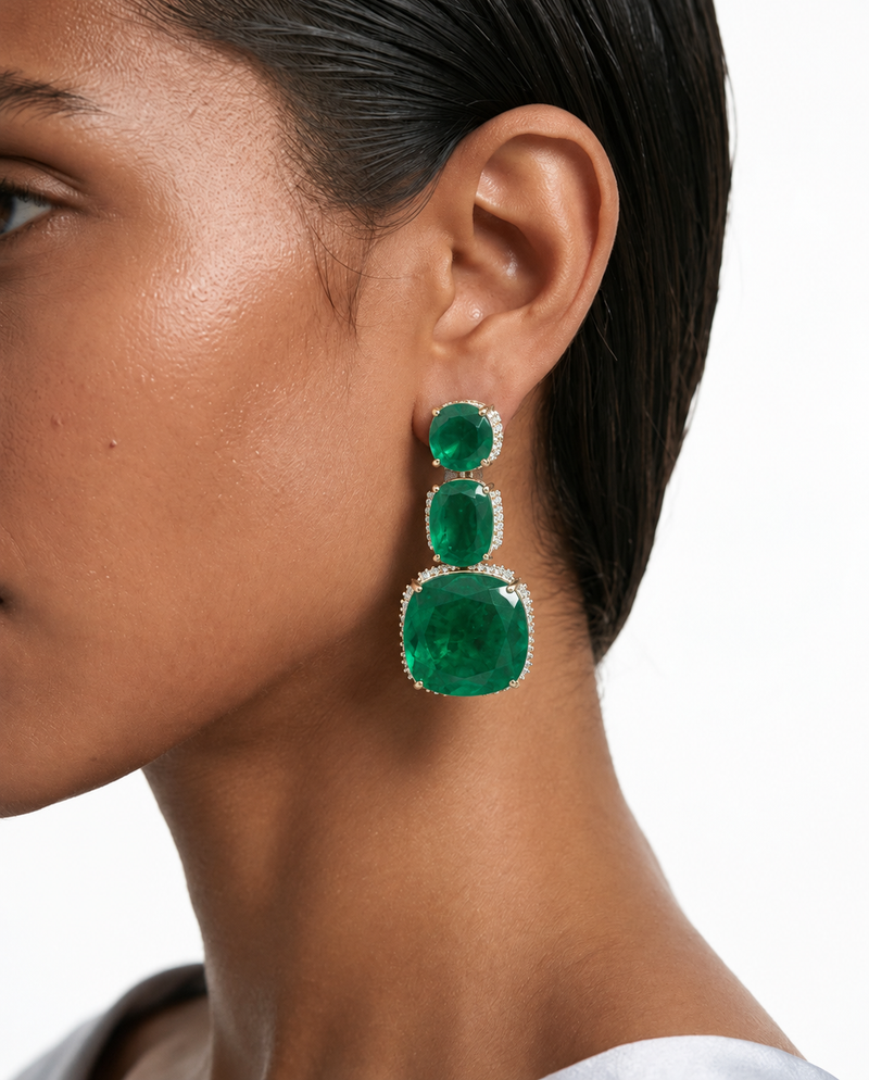 Boulder Emerald Diamond-Like Zircon Single Line Necklace Sett – Necklace & Earrings