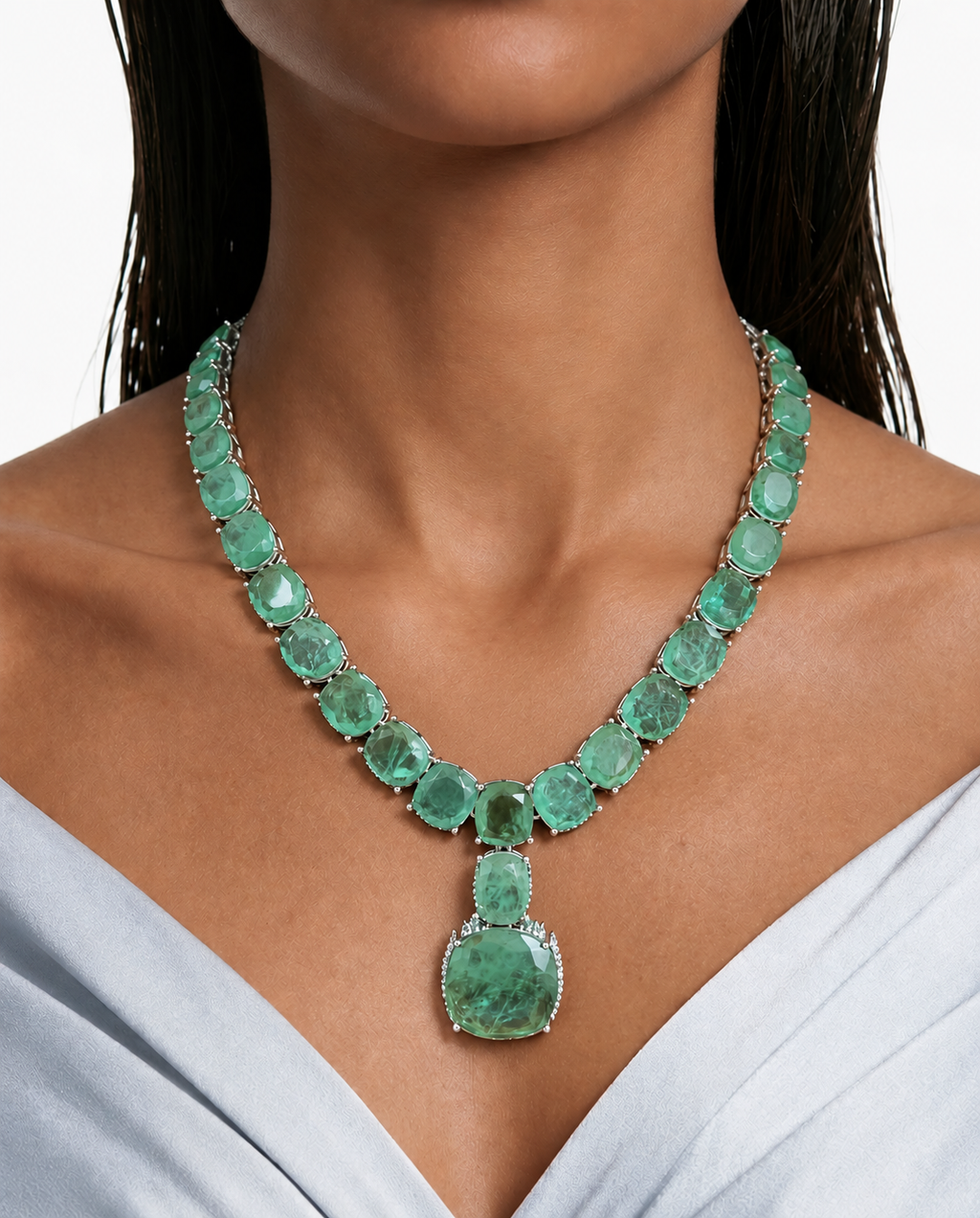 Boulder Mint Diamond-Like Zircon Single Line Necklace Set – Necklace & Earrings