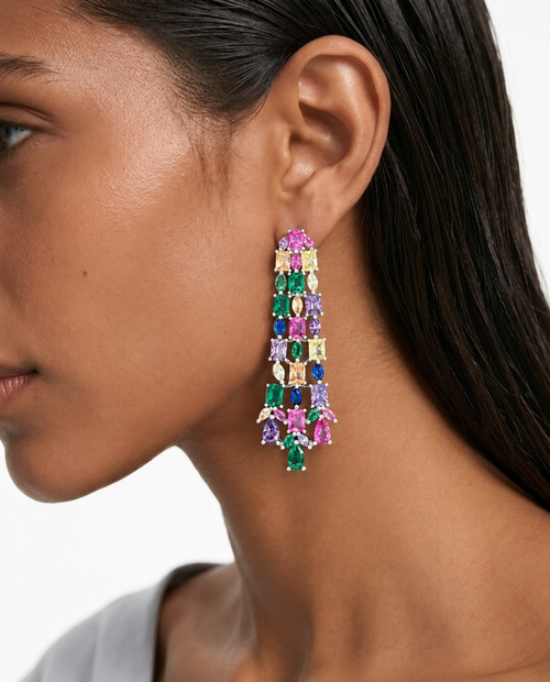 Elira Multicolor Drops & Diamond-Like Zircon Layered Necklace Set – Necklace & Earrings