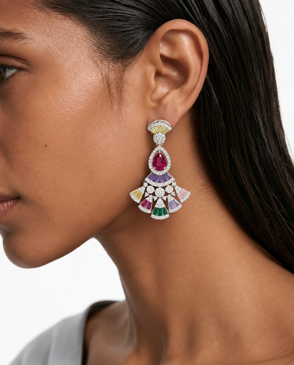 Avery Multicolor Drop Diamond-Like Zircon Pendant Necklace Set – Necklace & Earrings