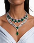 Maharani Aarohi Emerald, Citrine and Diamond-Like Zircon with Enamel Detailing Necklace Set & Bahiyya Emerald Drops & Diamond-Like Zircon Statement Pendant Necklace Set (2 Necklace & 2 Earrings)
