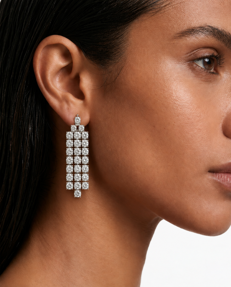 Tivya Zircon Diamond Detailing 5 Layered Necklace Set —Necklace & Earrings