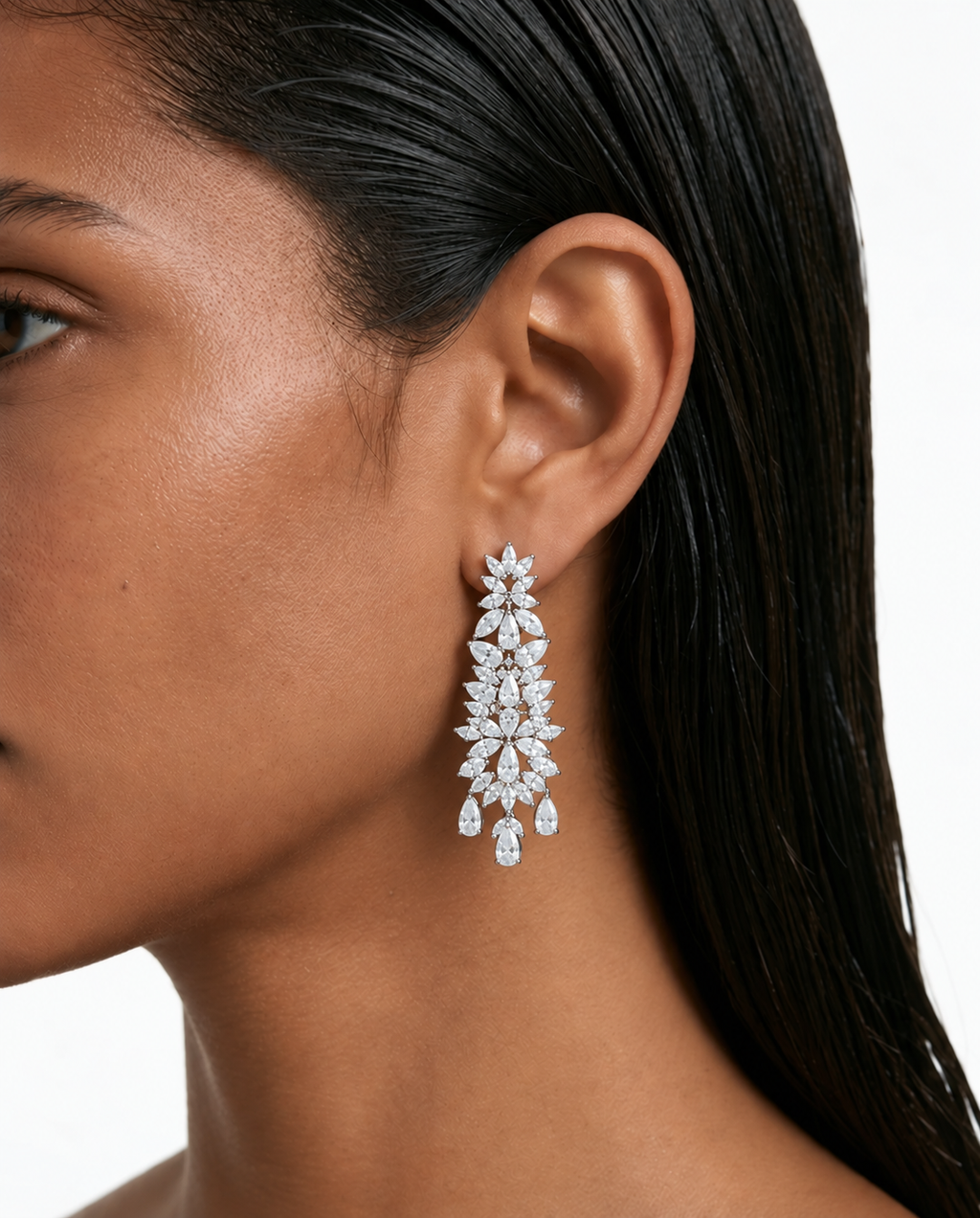 Calista Floral Drop Diamond-Like Zircon Necklace Set – Necklace & Earrings