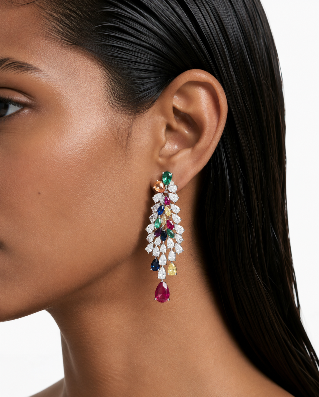 Nomi Multicolor Leaf Cascade Diamond-Like Zircon Necklace Set – Necklace & Earrings