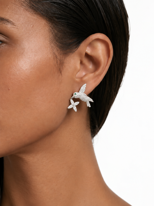 Tova Bird & Floral Diamond-Like Zircon Necklace Set – Necklace & Earrings