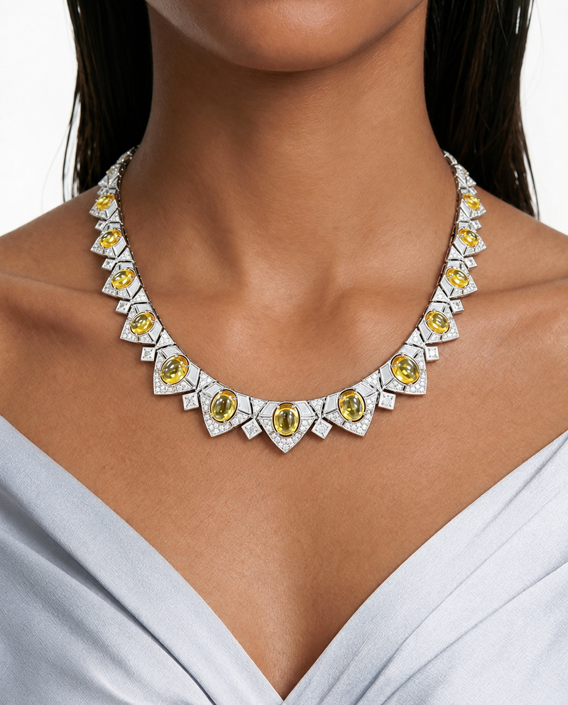 Tess Citrine Oval Diamond-Like Zircon Necklace Set – Necklace & Earrings