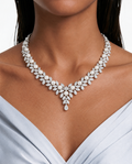 Nell Pearl & Leaf Diamond-Like Zircon Necklace Set – Silver-Tone – Necklace & Earrings
