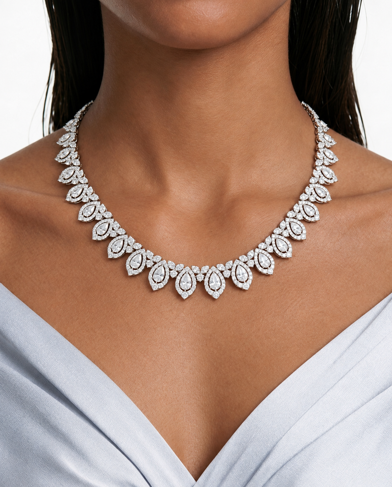 Milly Diamond Teardrop Diamond-Like Zircon Necklace Set – Necklace & Earrings