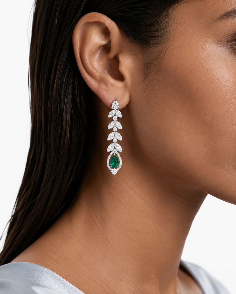 Milly Emerald Teardrop Diamond-Like Zircon Necklace Set – Necklace & Earrings
