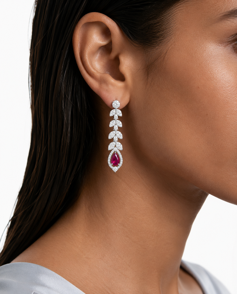 Milly Ruby Teardrop Diamond-Like Zircon Necklace Set – Necklace & Earrings