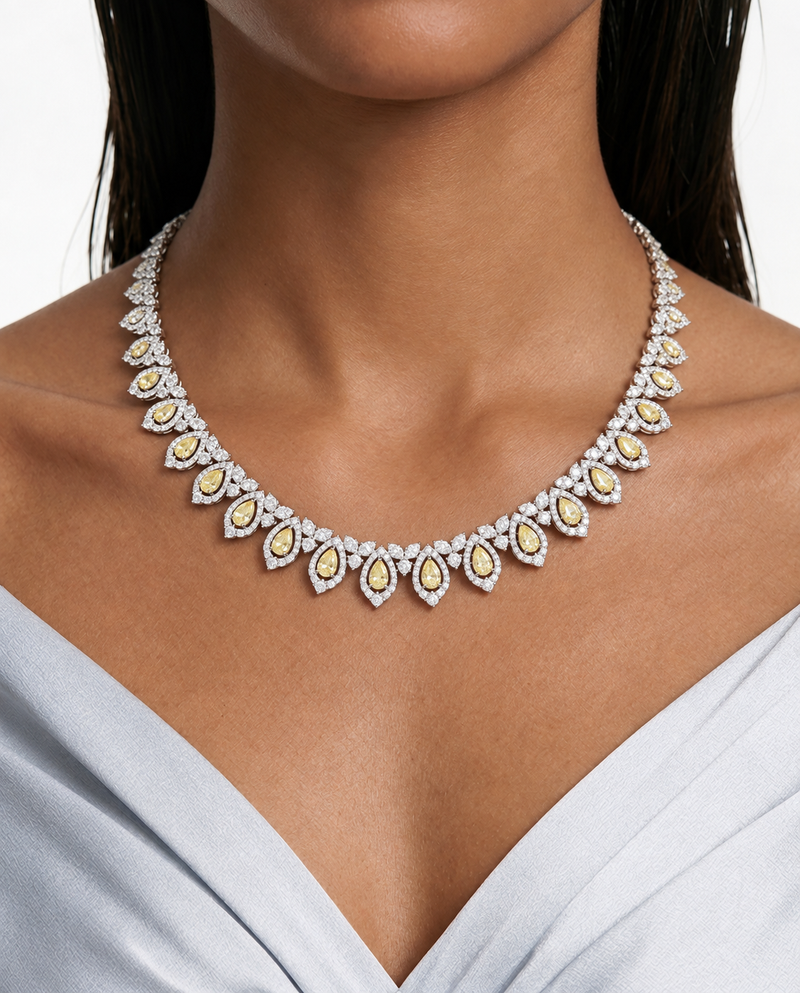 Milly Citrine Teardrop Diamond-Like Zircon Necklace Set – Necklace & Earrings