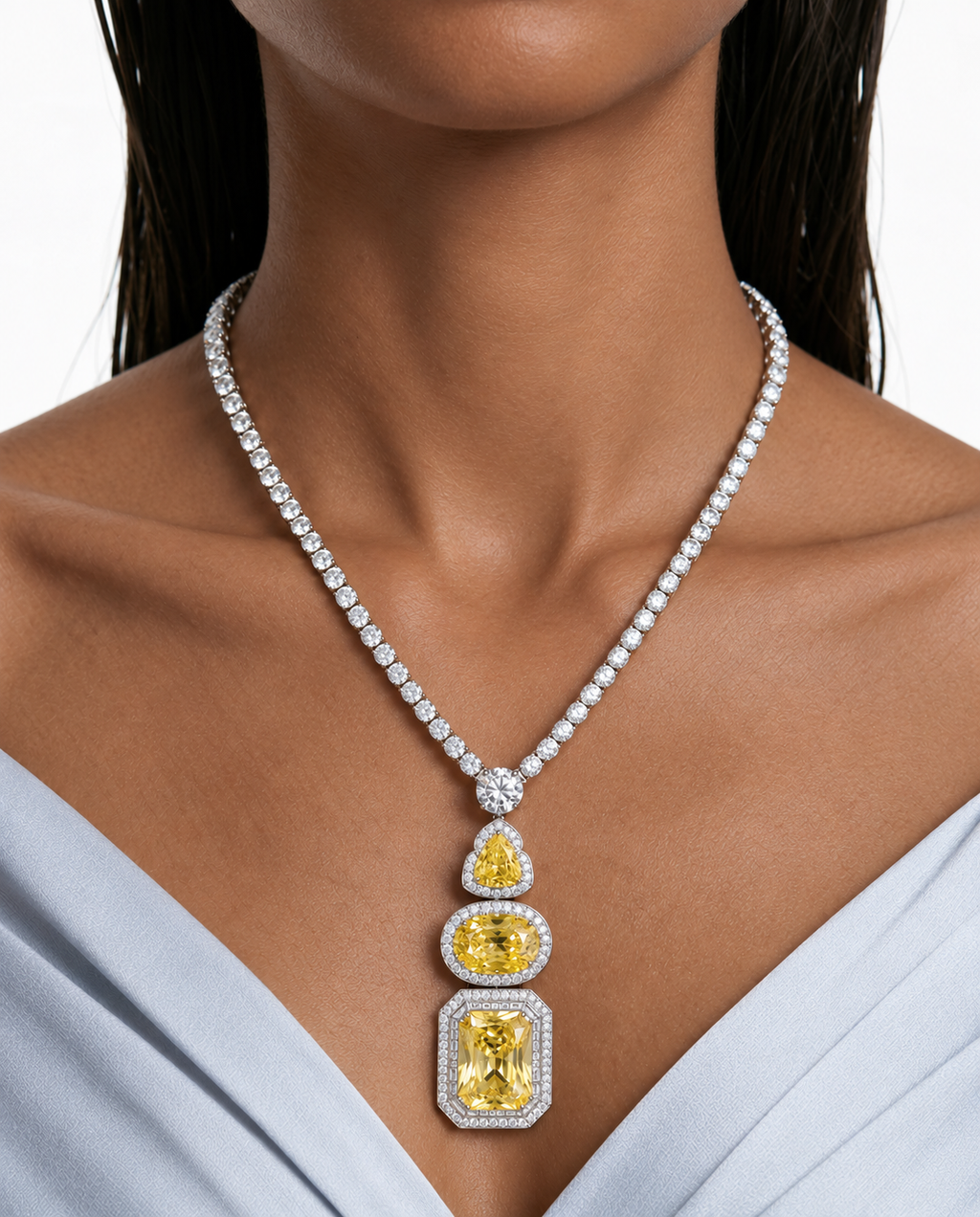 Della Citrine Diamond-Like Zircon Drop Pendant Necklace Set – Necklace & Earrings
