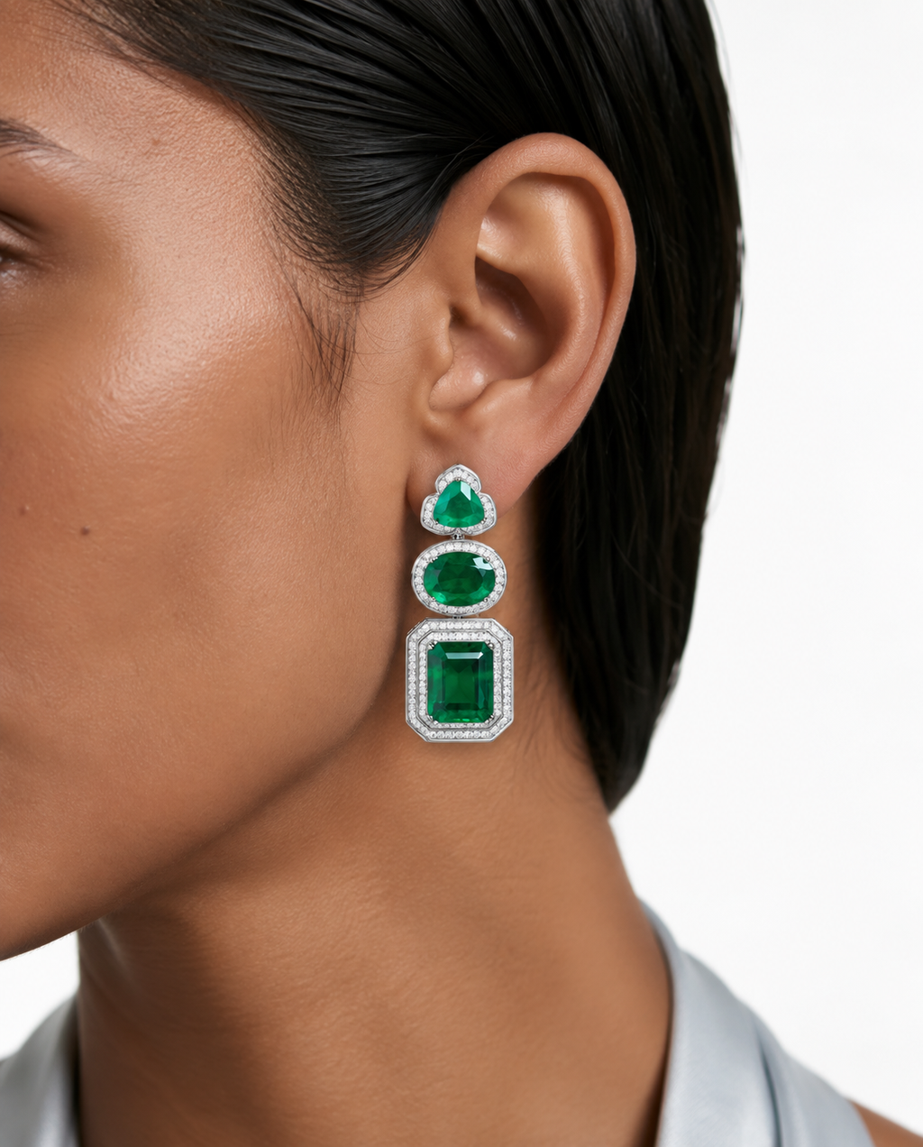 Della Emerald Diamond-Like Zircon Drop Pendant Necklace Set – Necklace & Earrings