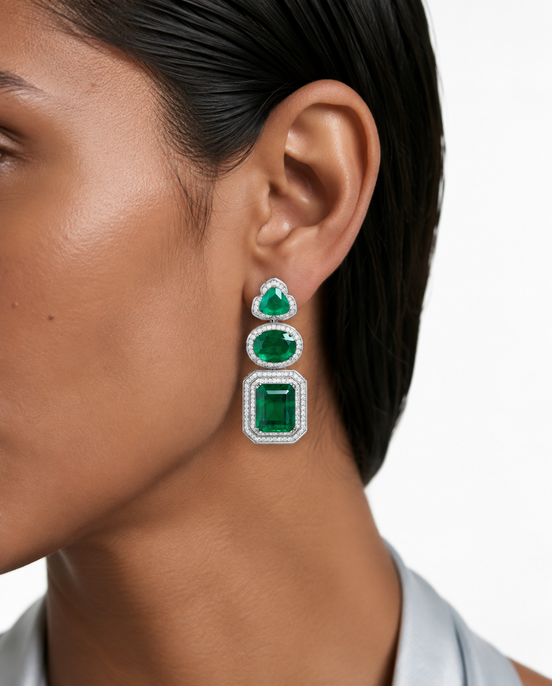 Della Emerald Diamond-Like Zircon Drop Pendant Necklace Set – Necklace & Earrings