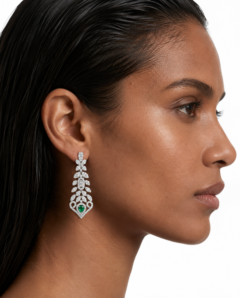 Romy Emerald Pear Diamond-Like Zircon Necklace Set – Necklace & Earrings