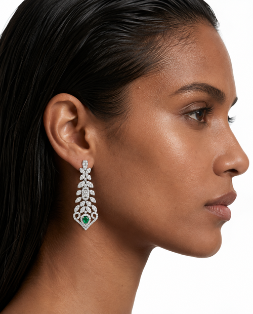 Romy Emerald Pear Diamond-Like Zircon Necklace Set – Necklace & Earrings