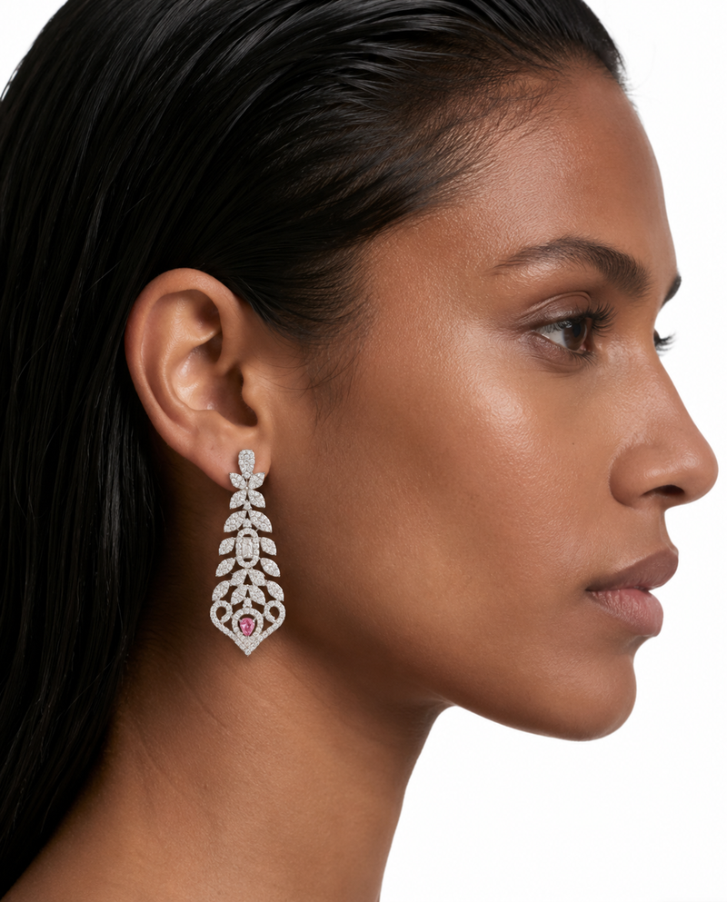 Romy Pink Pear Diamond-Like Zircon Necklace Set – Necklace & Earrings