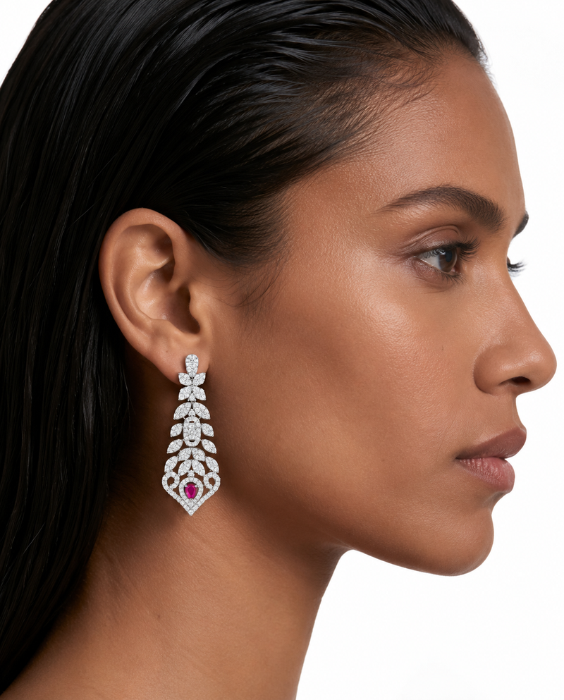 Romy Ruby Pear Diamond-Like Zircon Necklace Set – Necklace & Earrings