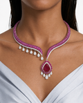 Lottie Ruby Diamond-Like Zircon Open Front Drop Necklace Set – Necklace & Earrings