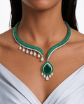 Lottie Emerald Diamond-Like Zircon Open Front Drop Necklace Set – Necklace & Earrings