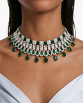 Emerald Esme Diamond-Like Zircon Cascade Drop Choker Necklace Set – Necklace & Earrings