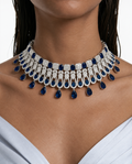 Sapphire Esme Diamond-Like Zircon Cascade Drop Choker Necklace Set – Necklace & Earrings