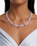 Cupid Pink Heart Line Diamond-Like Zircon Necklace Set – Necklace & Earrings
