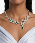 Rosie Emerald Floral Drop Diamond-Like Zircon Open-Front Cuff Necklace Set – Necklace & Earrings