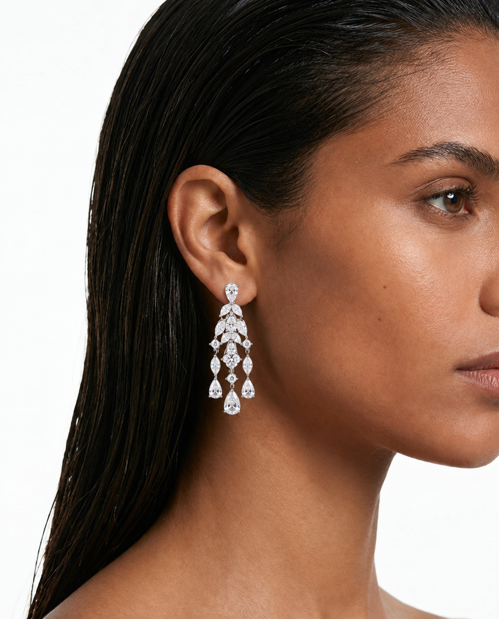Lacey Leaf & Teardrop Diamond-Like Zircon Necklace Set – Necklace & Earrings