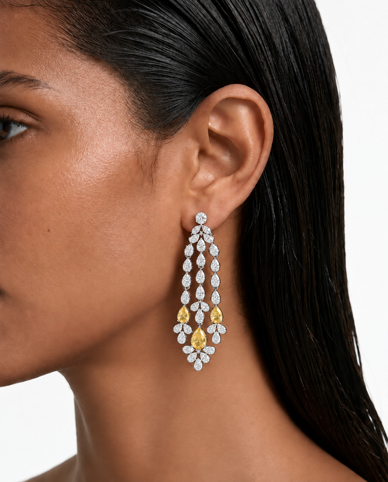 Fia Citrine Diamond-Like Zircon Four Layer Necklace Set – Necklace & Earrings