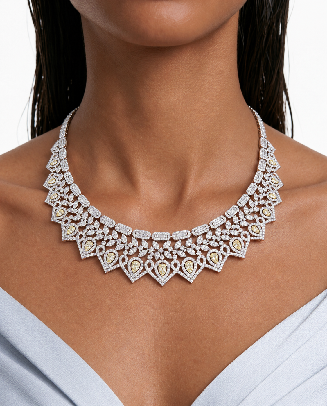 Romy Citrine Pear Diamond-Like Zircon Necklace Set – Necklace & Earrings