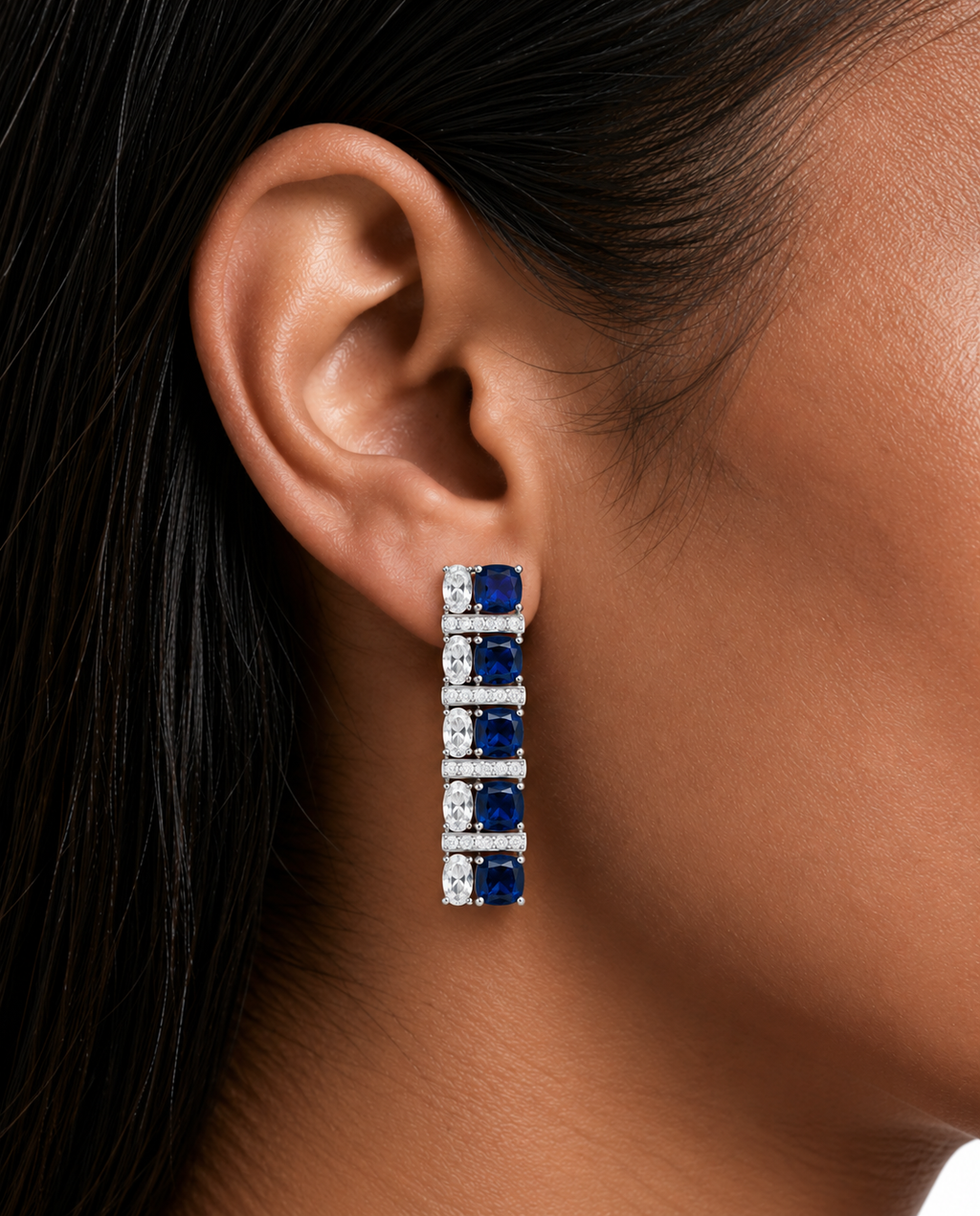 Bhavika Sapphire & Zircon Diamond Single Line Tennis Necklace Set (Necklace & Earrings)