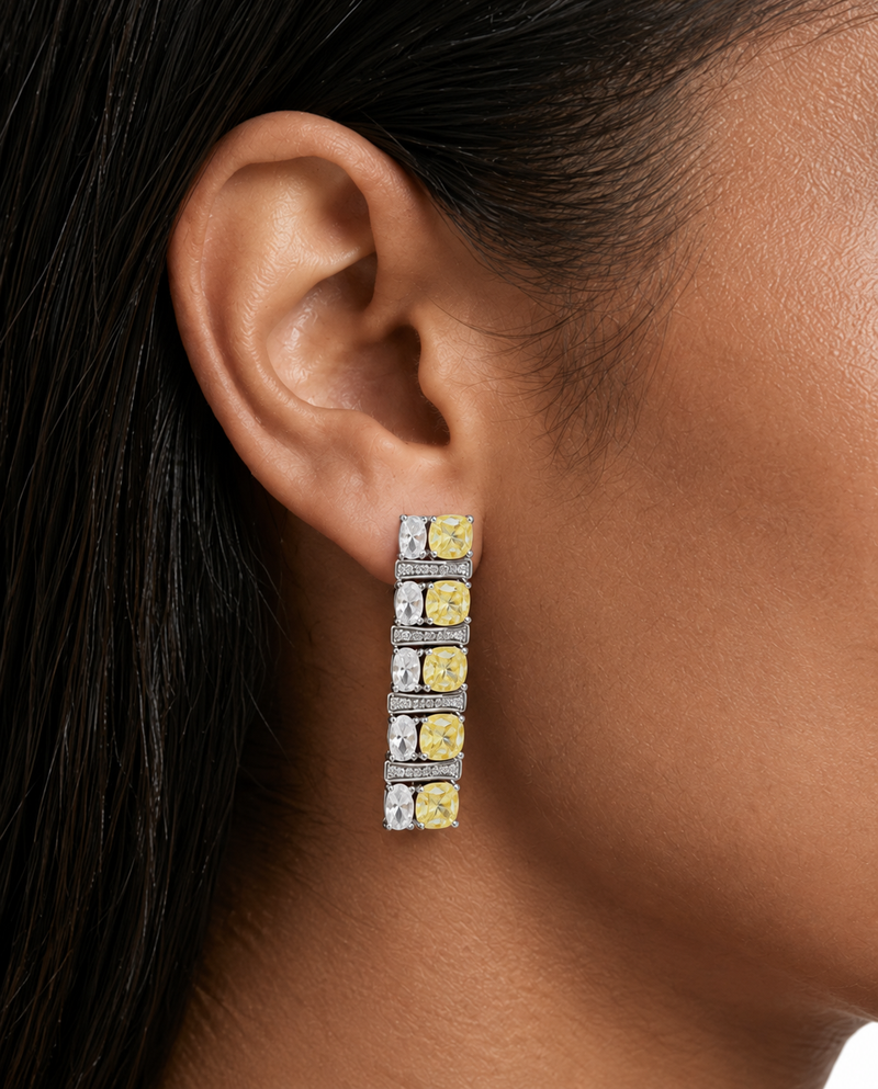 Bhavika Citrine & Zircon Diamond Single Line Tennis Necklace Set (Necklace & Earrings)