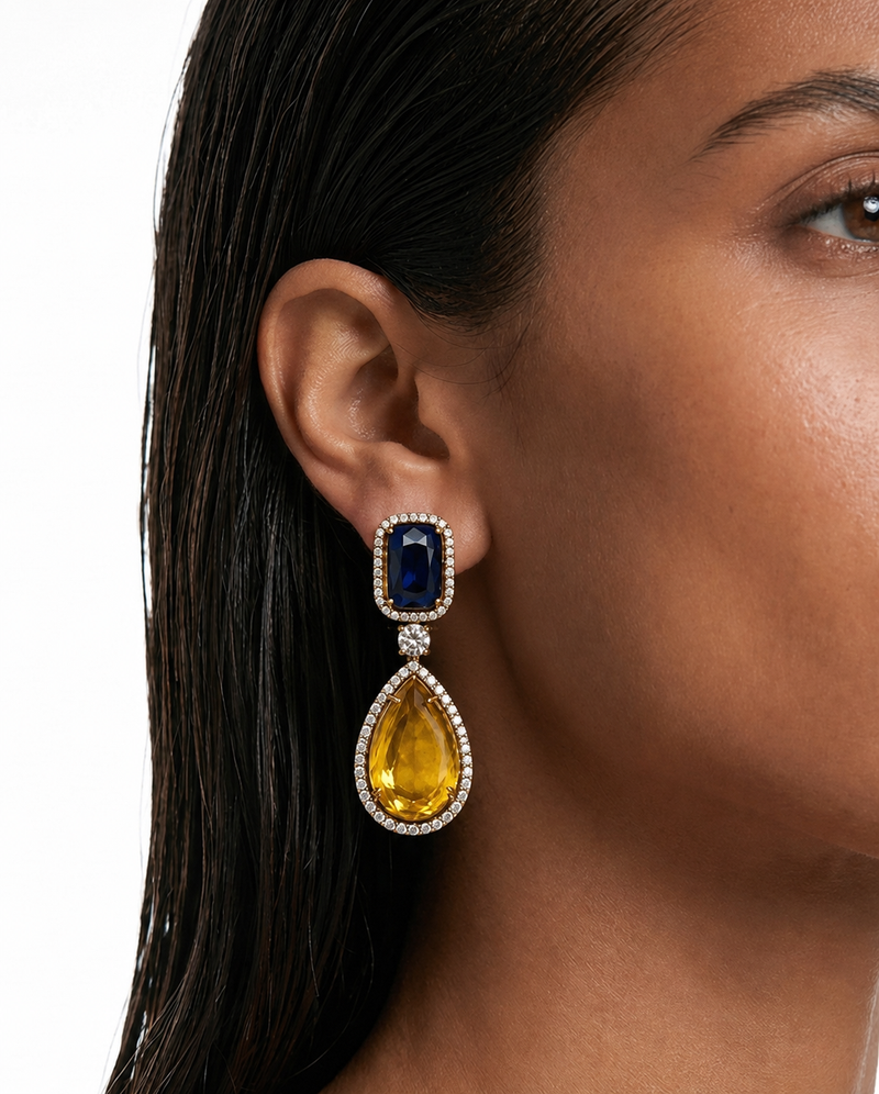 Soleil Sapphire & Citrine Diamond Drop Statement Earrings