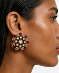 Noura Ruby Kundan Floral Studs
