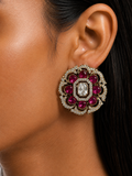 Ena Ruby Kundan Floral Studs