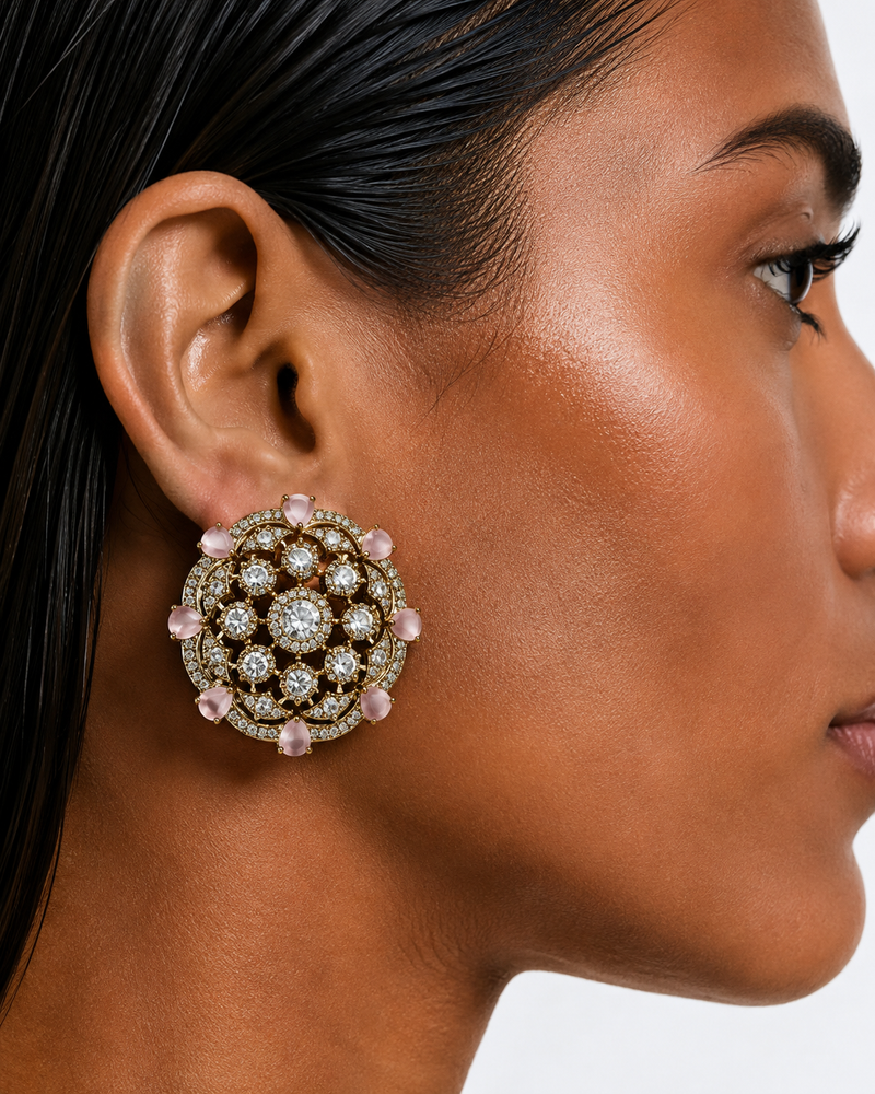 Noura Blush Pink Kundan Floral Studs