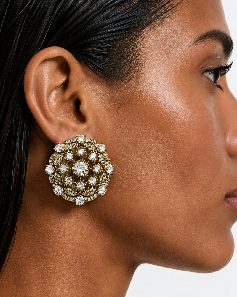 Noura White Kundan Floral Studs