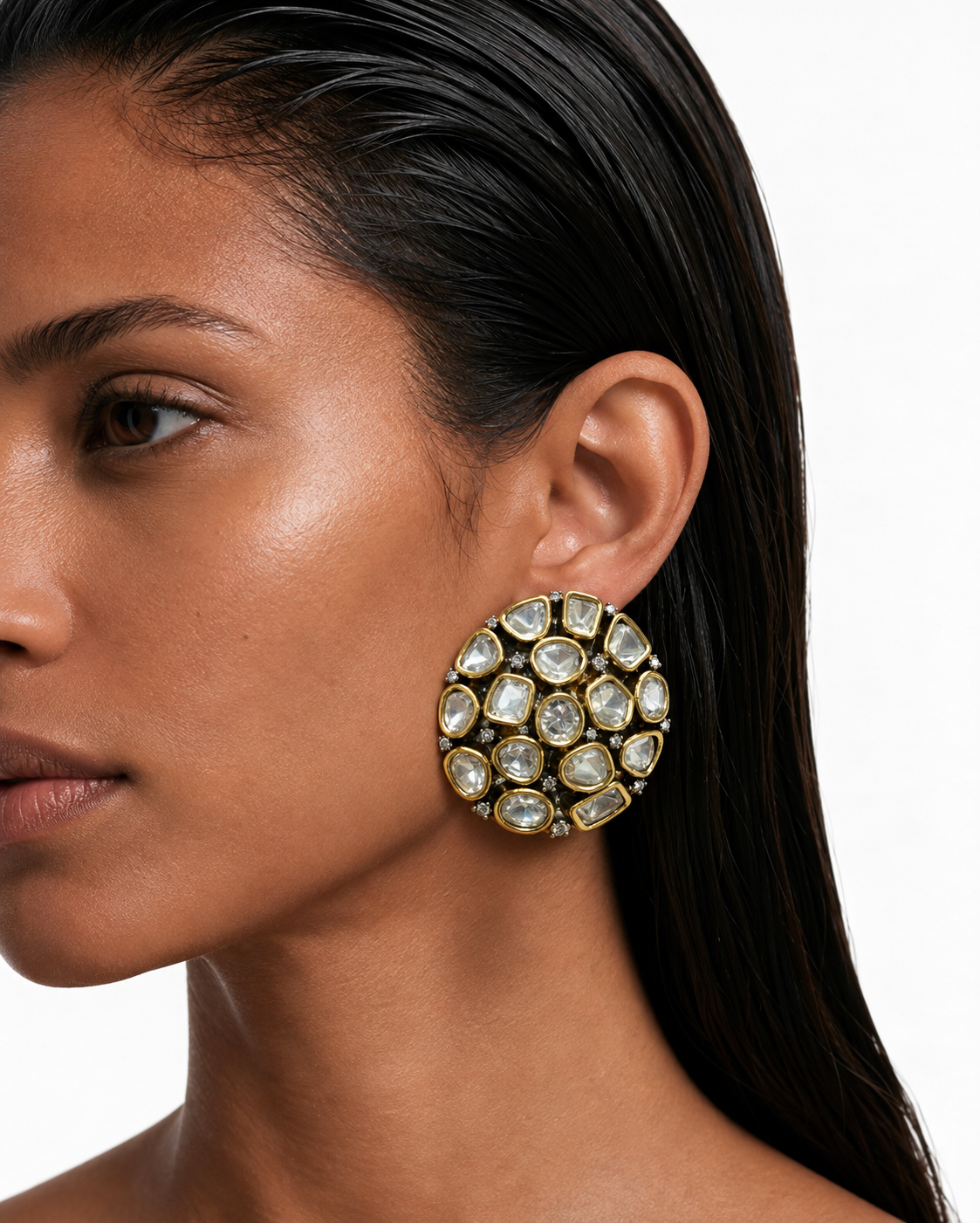 Zivya Diamond Polki Kundan Statement Earrings