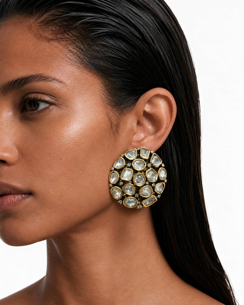Zivya Diamond Polki Kundan Statement Earrings