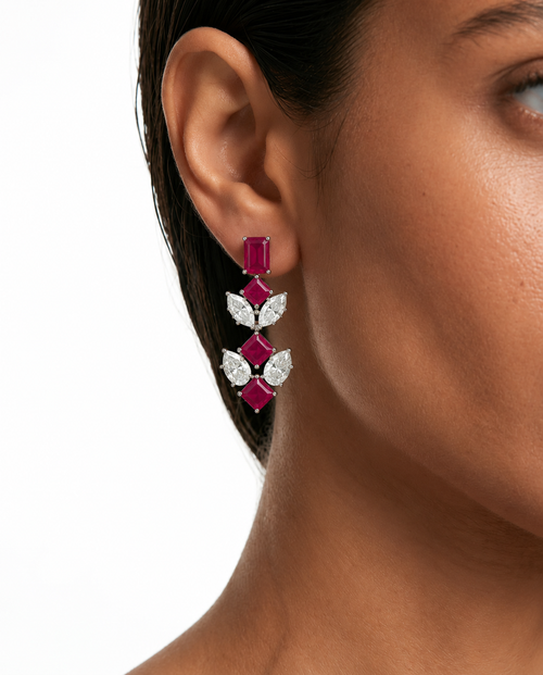 Areziya Ruby Leaf Diamond-Like Zircon Necklace Set – Necklace & Earrings