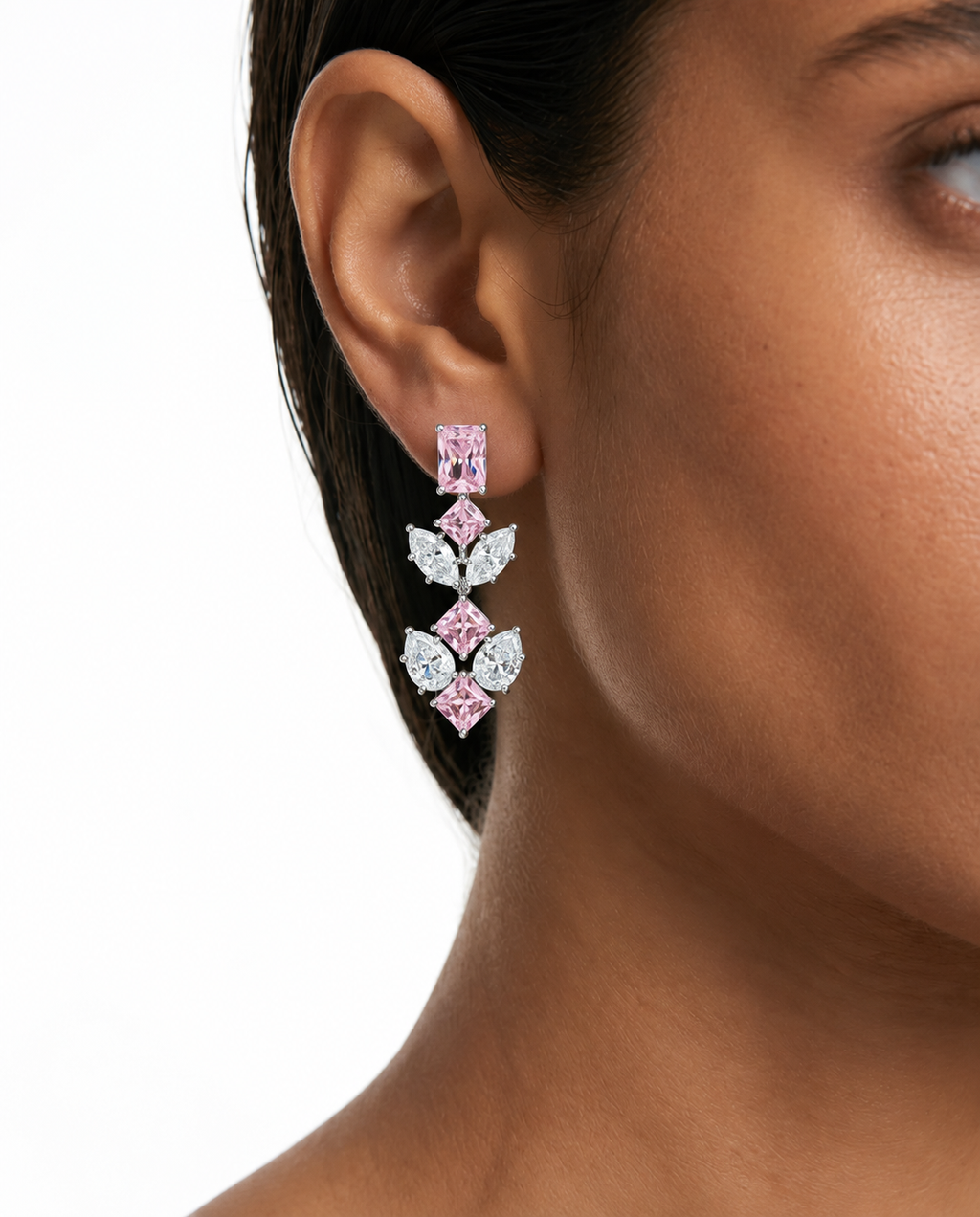 Areziya Pink Leaf Diamond-Like Zircon Necklace Set – Necklace & Earrings