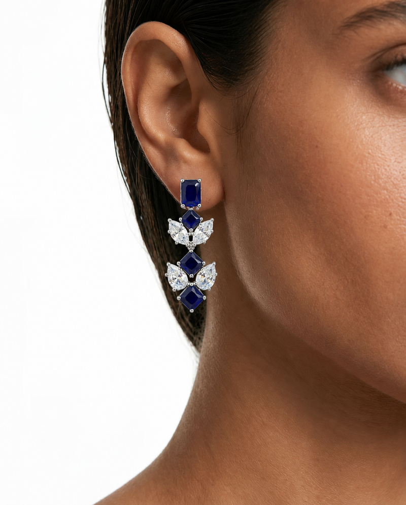 Areziya Sapphire Leaf Diamond-Like Zircon Necklace Set – Necklace & Earrings
