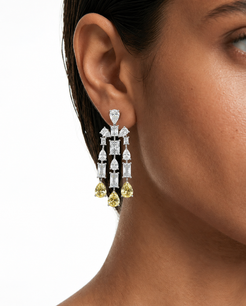 Sabelle Citrine Baguette & Teardrop Diamond-Like Zircon Necklace Set – Necklace & Earrings