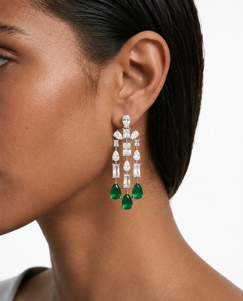 Sabelle Emerald Baguette & Teardrop Diamond-Like Zircon Necklace Set – Necklace & Earrings