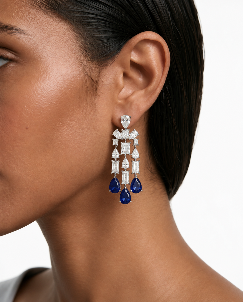 Sabelle Sapphire Baguette & Teardrop Diamond-Like Zircon Necklace Set – Necklace & Earrings