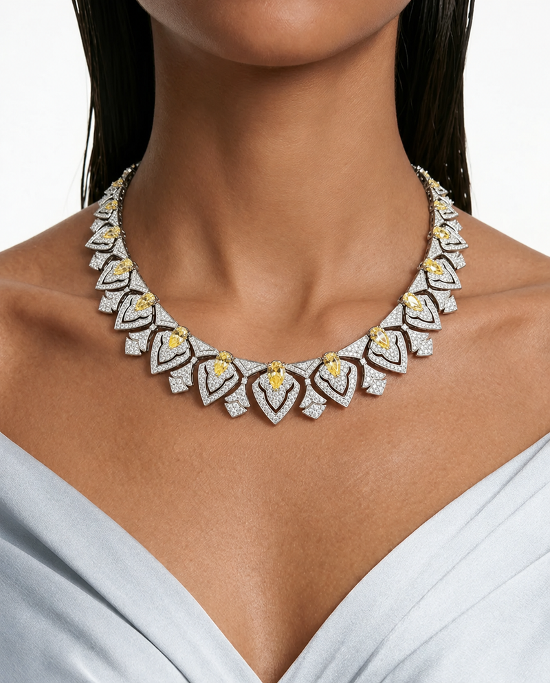 Aster Citrine Fan Diamond-Like Zircon Necklace Set – Necklace & Earrings