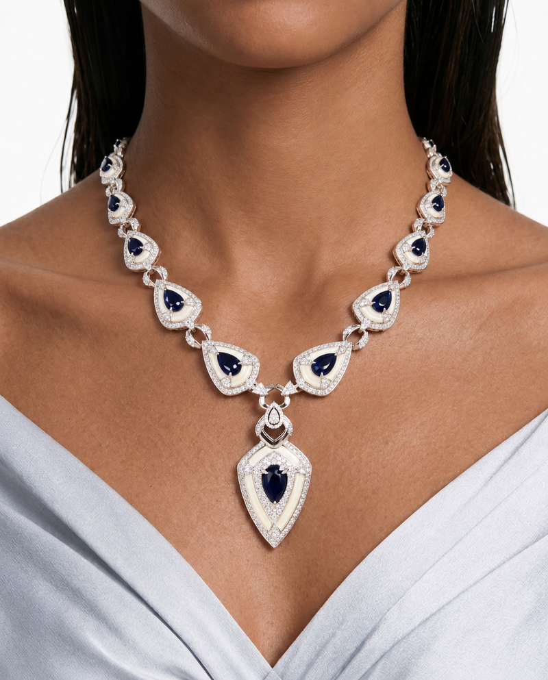 Vespera Sapphire Teardrop Diamond-Like Zircon Jewellery Set – Necklace, Earrings, Bracelet & Ring